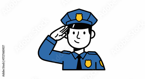 Cartoon police officer in uniform saluting with a smile.