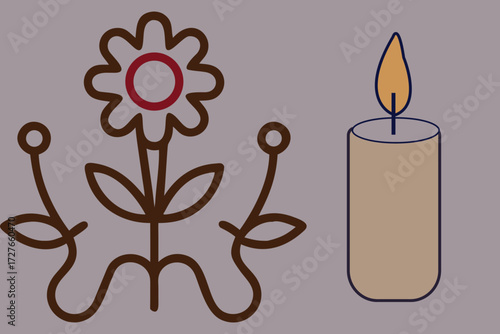A vector illustration of burning holiday candles with a bright flame