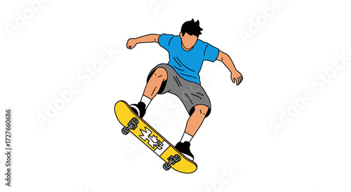 Skateboarder Performing an Aerial Trick with Yellow Skateboard.