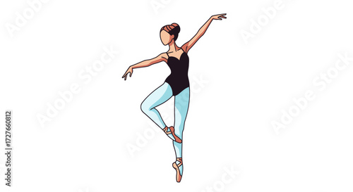 Elegant Ballerina in Arabesque Pose Light Blue Tights.
