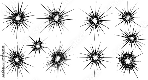 Shattered Glass Vector Illustration Set: Grunge Broken Patterns for Distressed Designs