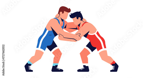 Two Wrestlers in Action Engaging in a Competitive Match.