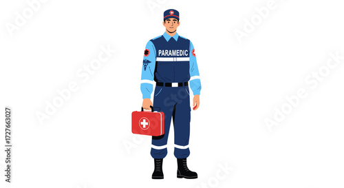 Professional Paramedic in Uniform Holding First Aid Kit.
