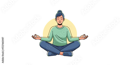 Woman in Lotus Position Meditating with Eyes Closed.