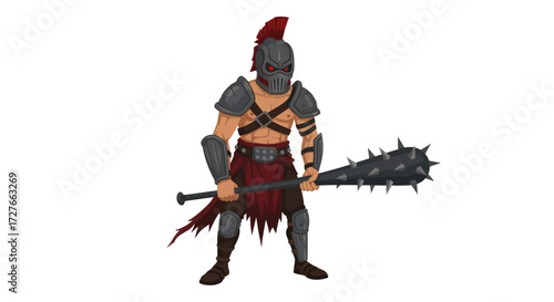 Gladiator Warrior with Spiked Mace and Helmet.