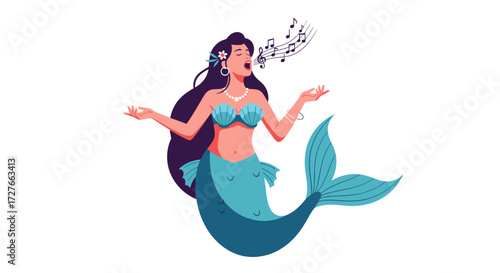 Singing Mermaid with Blue Tail and Seashell Bra.