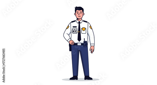 Security Guard in Uniform Standing Alert Ready for Duty.