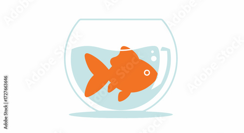Cartoon Orange Goldfish Swimming in a Glass Fishbowl.