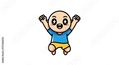 Cheerful Cartoon Baby with Arms Raised in Excitement.