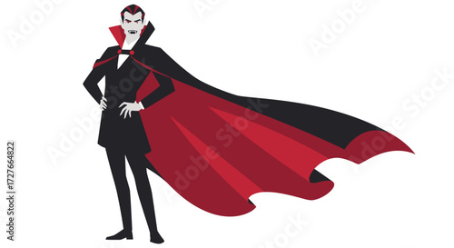 Elegant Vampire in Dramatic Red and Black Cape.