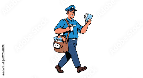 Cheerful Male Mail Carrier Delivering Letters and Packages with a Satchel.