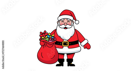 Cartoon Santa Claus Holding a Gift Bag.