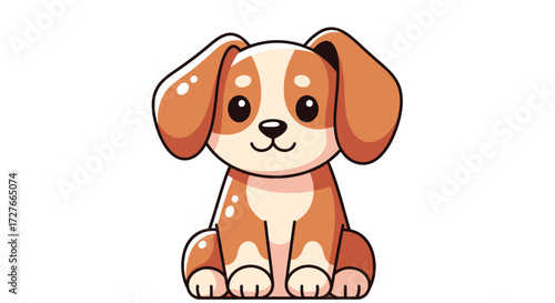 Adorable Cartoon Beagle Puppy Sitting Brown and White Fur.