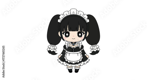 Cute Chibi Anime Maid Girl Character Illustration.