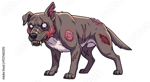 Animated Zombie Dog with Blood and Exposed Flesh Isolated.