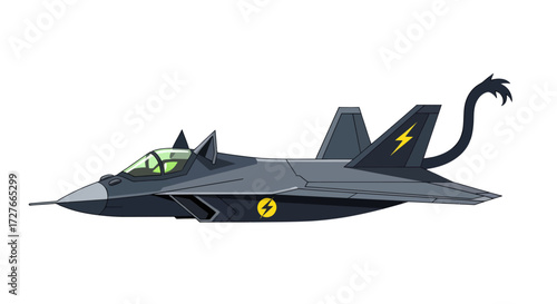 Stealth Fighter Jet with Dragon Tail and Lightning Emblem.