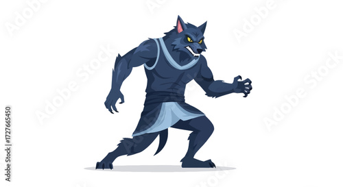 Fierce Anthropomorphic Werewolf Character in Dynamic Pose.