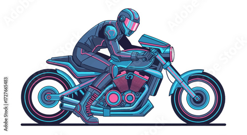 Stylized Motorcycle Rider in Full Gear Side View.