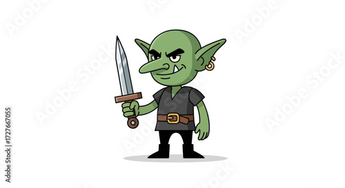 Cartoon Goblin Warrior Holding a Sword with Pointed Ears and Green Skin.