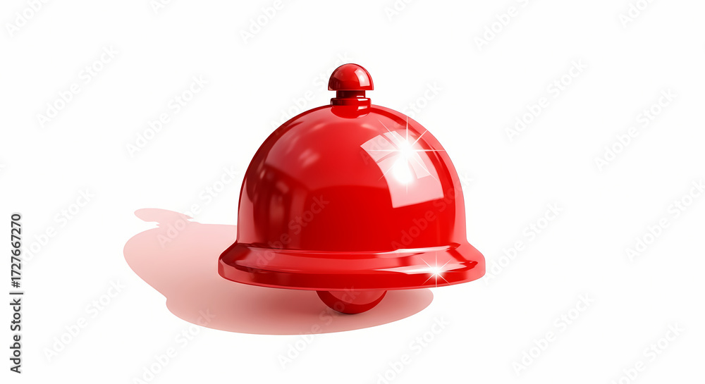 Fototapeta premium Service bell shiny red metallic with soft shadow on white background for hotel or reception.