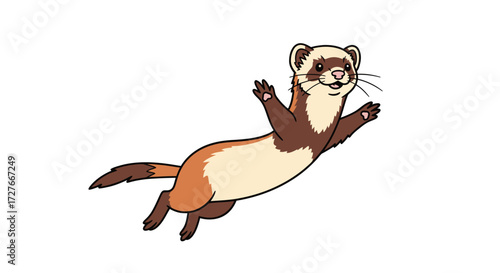 Playful Ferret in Mid-Air Leap Cartoon Illustration.