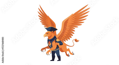Mythical Griffin Creature Wearing Police Uniform and Hat.