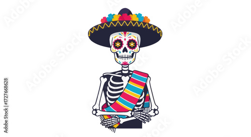 Decorated Skeleton with Sombrero and Serape for Day of the Dead.