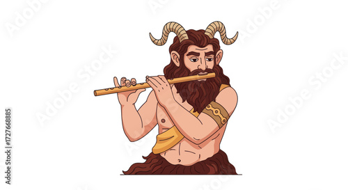 satyr playing flute, cartoon style, white background clip art preview