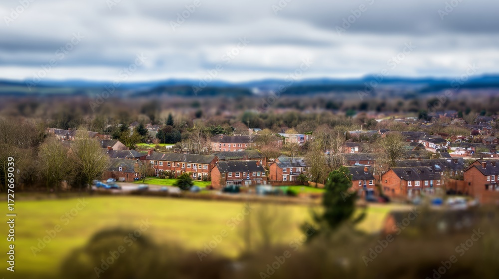 Fototapeta premium overview. Aerial view of an urban landscape with soft focus and natural ambient light creating a serene mood. travel magazines, destination branding, designed for travel destination branding. 