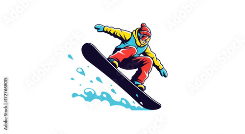 Snowboarder in Action: Colorful Illustration of a Winter Sport Athlete Performing a Jump.
