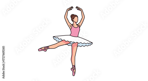 Elegant Ballerina Dancer in Pink Tutu Performing Ballet Pose Illustration.