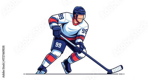 Vibrant Vector Illustration of Ice Hockey Player with Number 99 Jersey and Stick.