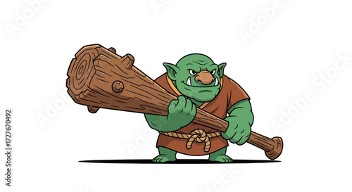 Green cartoon troll holding a large wooden club weapon.