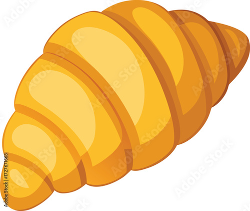 A golden brown croissant pastry with curved layers isolated on white background