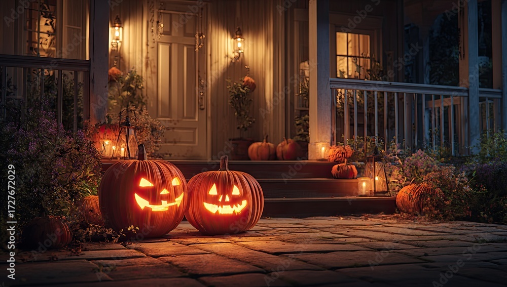 Fototapeta premium Halloween porch at night