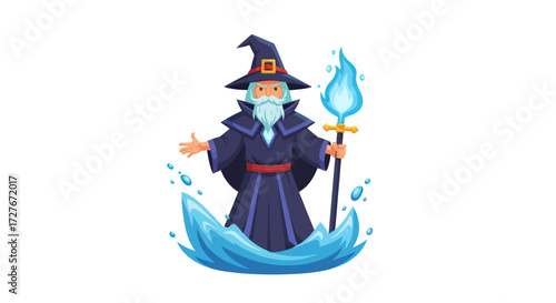 Enchanting Wizard with Magical Staff and Fiery Orb.