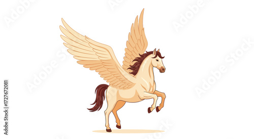 Elegant Pegasus with Golden Wings in Flight.