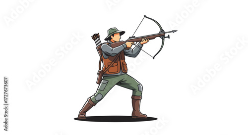 Hunter Aiming a Crossbow with Quiver and Arrows.