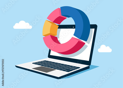 Sell, buy and exchange money cash  with finance business. Stock trading analysis, wealth management with laptop. Vector flat illustration 