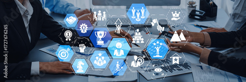 Fotografía Leadership icons symbolize teamwork, vision, and decision-making