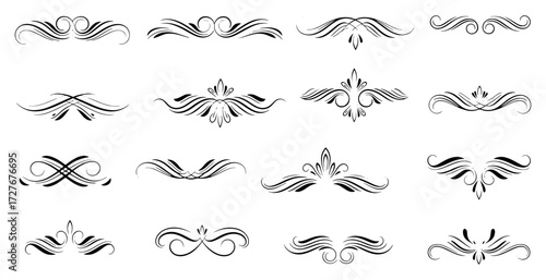Vector art of collection of decorative flourish dividers, vintage vector design elements