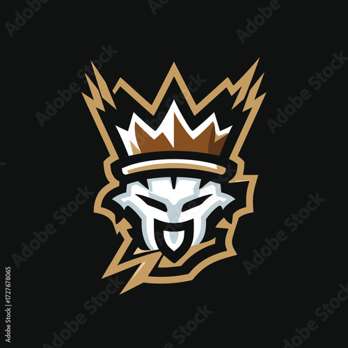 Crowned skull vector art with angular edges, brown, white, and golden color palette