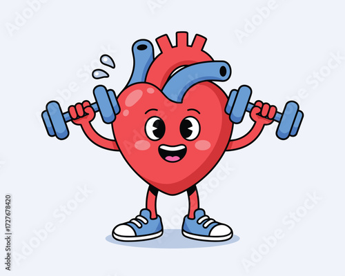 Cartoon heart lifting weights