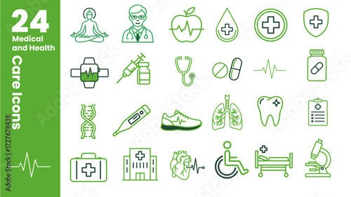 24 Medical & Wellness Care Icons – Health, Fitness, and Hospital Vector Set