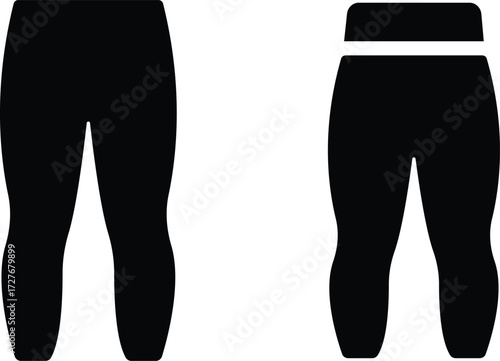 Leggings Pants Icon Set Black Flat Style Fitness Symbol Collection Group of Sportswear, Gymwear, Activewear, Workout, Yoga, Trousers, Joggers, Slim Fit, Fashion, Clothing Vector