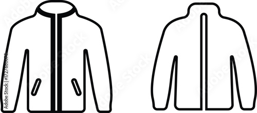 Jacket Icon Set Black Line Style Clothing Symbol Collection Group of Winter Coat, Sportswear, Outerwear, Fashion, Warm, Zipper Hoodie, Windbreaker, Casual Apparel, Textile Vector