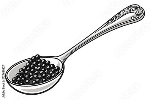 elegant spoon filled with black caviar pearls for luxury gourmet dining and culinary presentation isolated on white background.