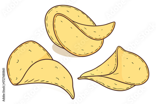 golden banana chips dried fruit snacks illustration for healthy food and snack design isolated on white background.
