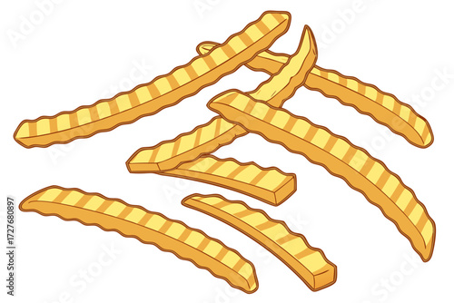 golden crinkle cut french fries illustration for fast food restaurant and snack design and isolated on white background.