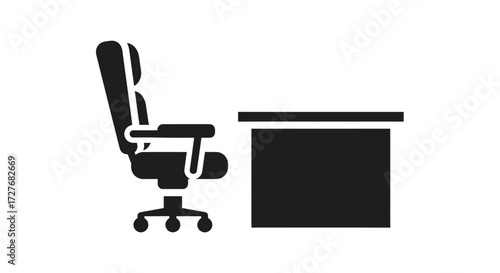 Black Office Chair and Desk Silhouette Modern Furniture.